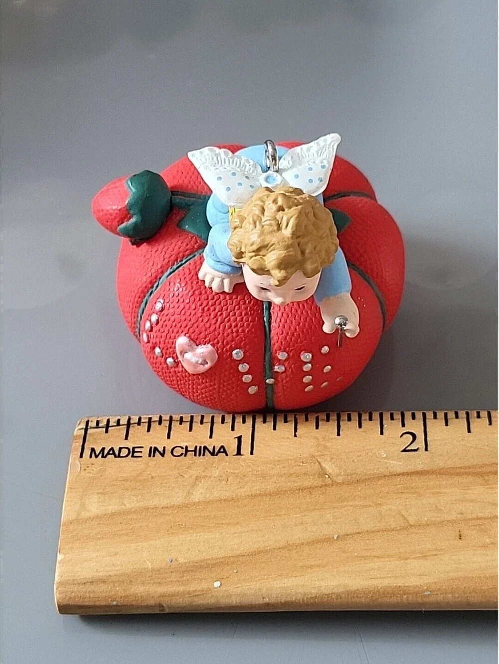 Vtg Hallmark Christmas Ornament 1997 Angel Baby Sewing W Pin Cushion EUC